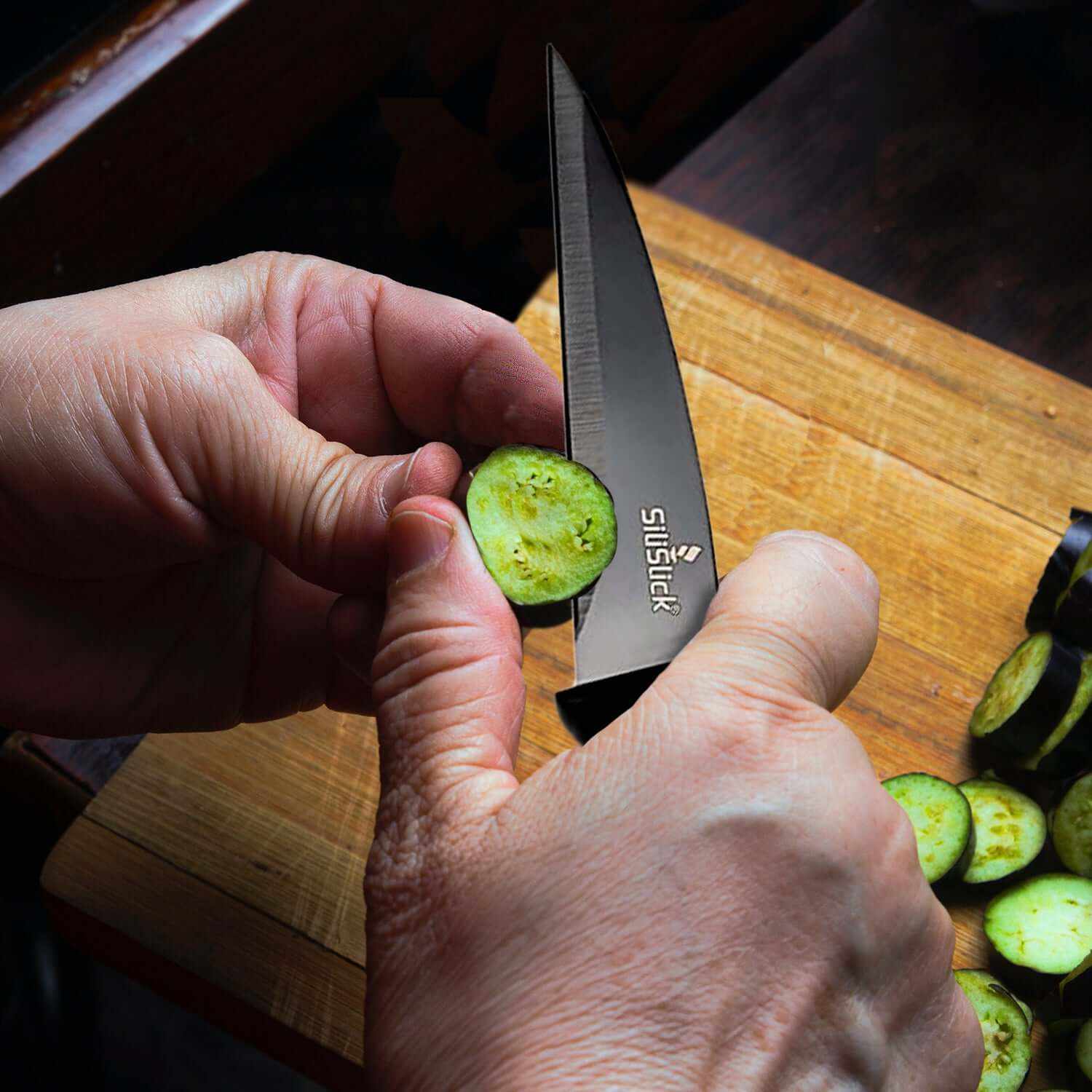 Kitchen Knife Set Kit | Black Magnetic Rack & Sharpener