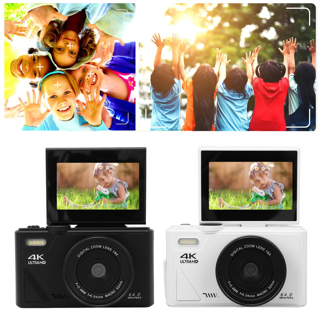 4K Retro Compact Digital Camera — 64MP, 18X Zoom & 3" Flip Screen | Travel & Vlogging