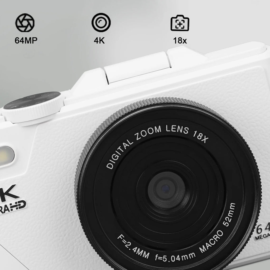 4K Retro Compact Digital Camera — 64MP, 18X Zoom & 3" Flip Screen | Travel & Vlogging