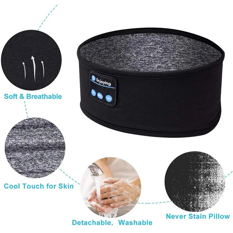 Wireless Bluetooth Sleep Headband Headphones — Soft Elastic, ANC | Black & Gray