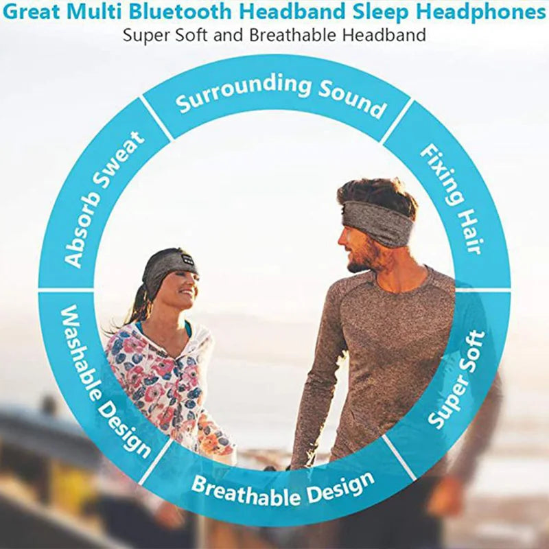 Wireless Bluetooth Sleep Headband Headphones — Soft Elastic, ANC | Black & Gray